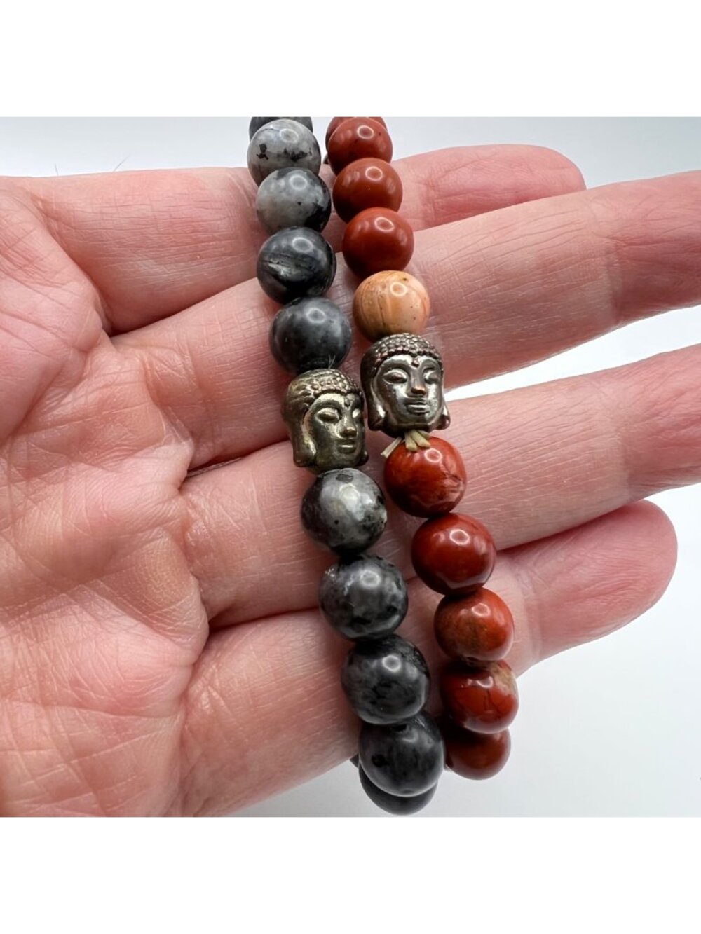 Gemstone Buddha Stretch Bracelets Larvikite Red Jasper Stack Set Unisex boho